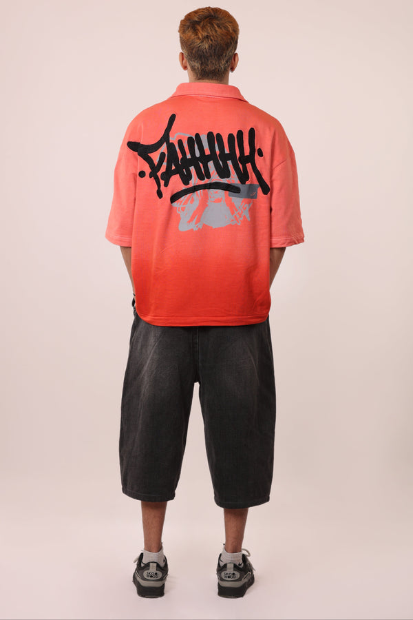 Red Ombre Spill Polo Tee